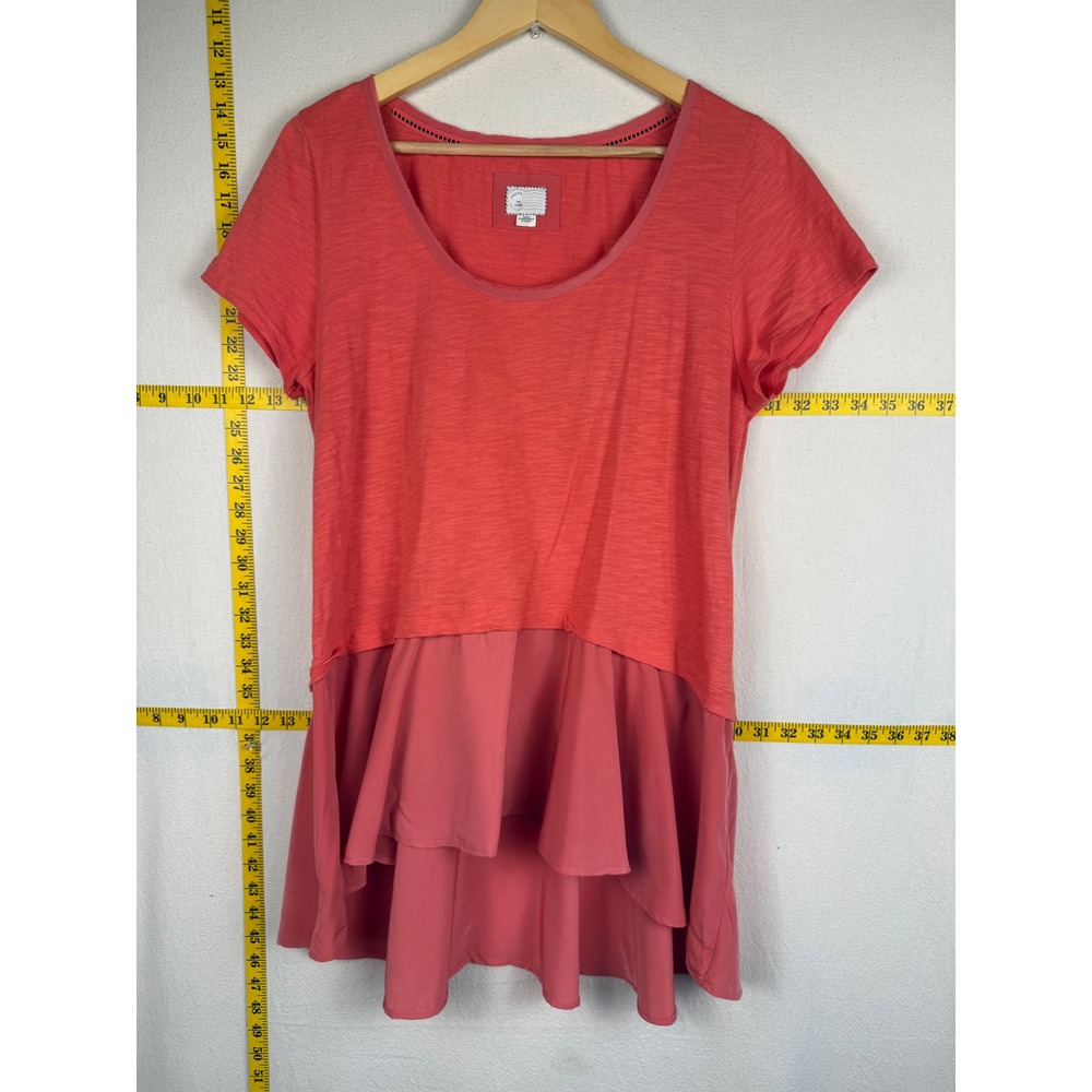 Anthropologie Postmark Women Large Coral Mixed Peplum Ruffle Hem Romantic Top